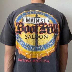 Vintage 1999 Boot Hill Saloon Daytona Beach Graphics Black Tee Shirt 90s